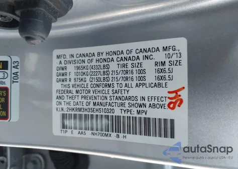 2014 Honda Cr-V Lx z USA, uszkodzony, nr VIN 2HKRM3H35EH510320